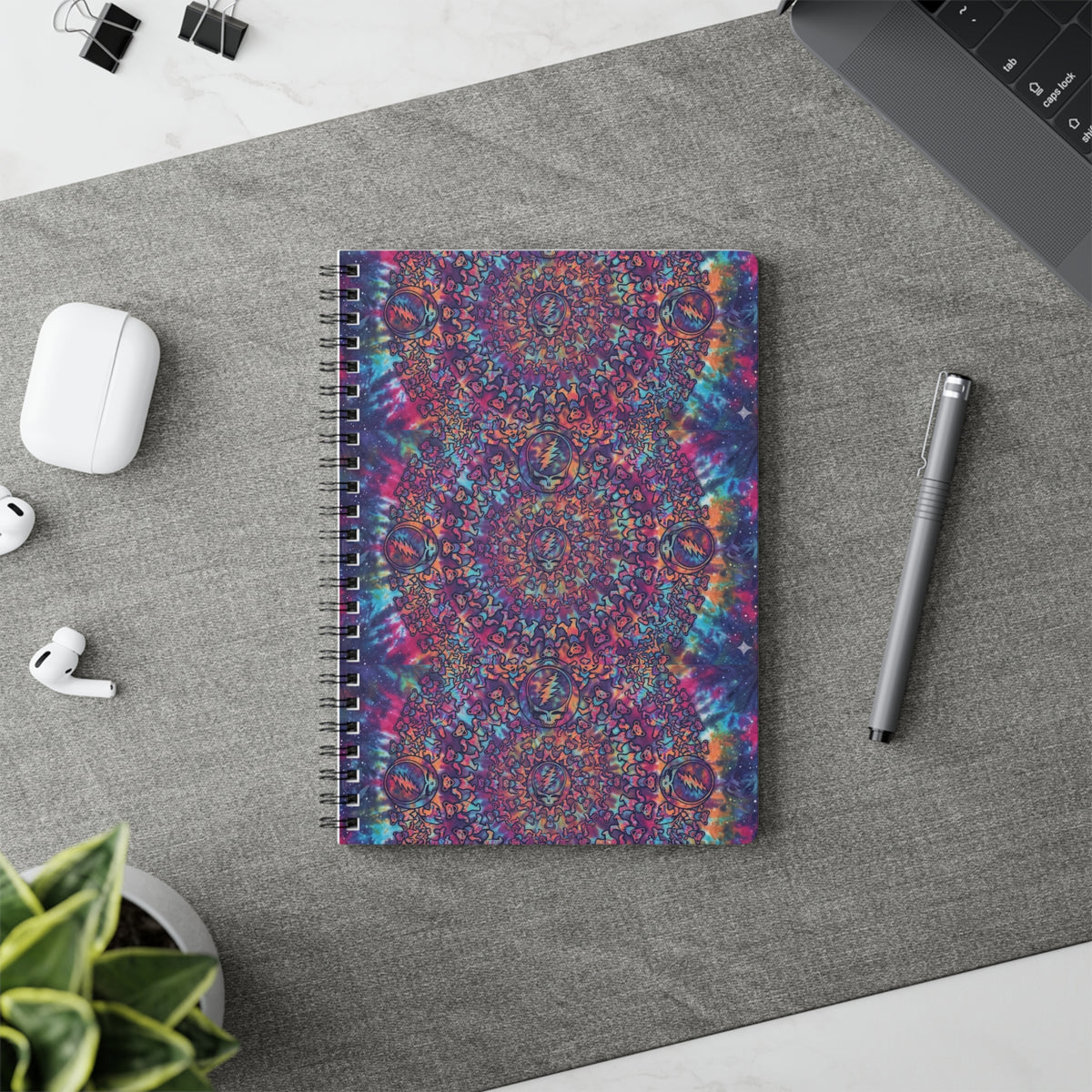 Colorful Kaleidoscope Mandala Notebook | Wirobound Softcover A5, Grateful Dead petterned , gift for deadhead