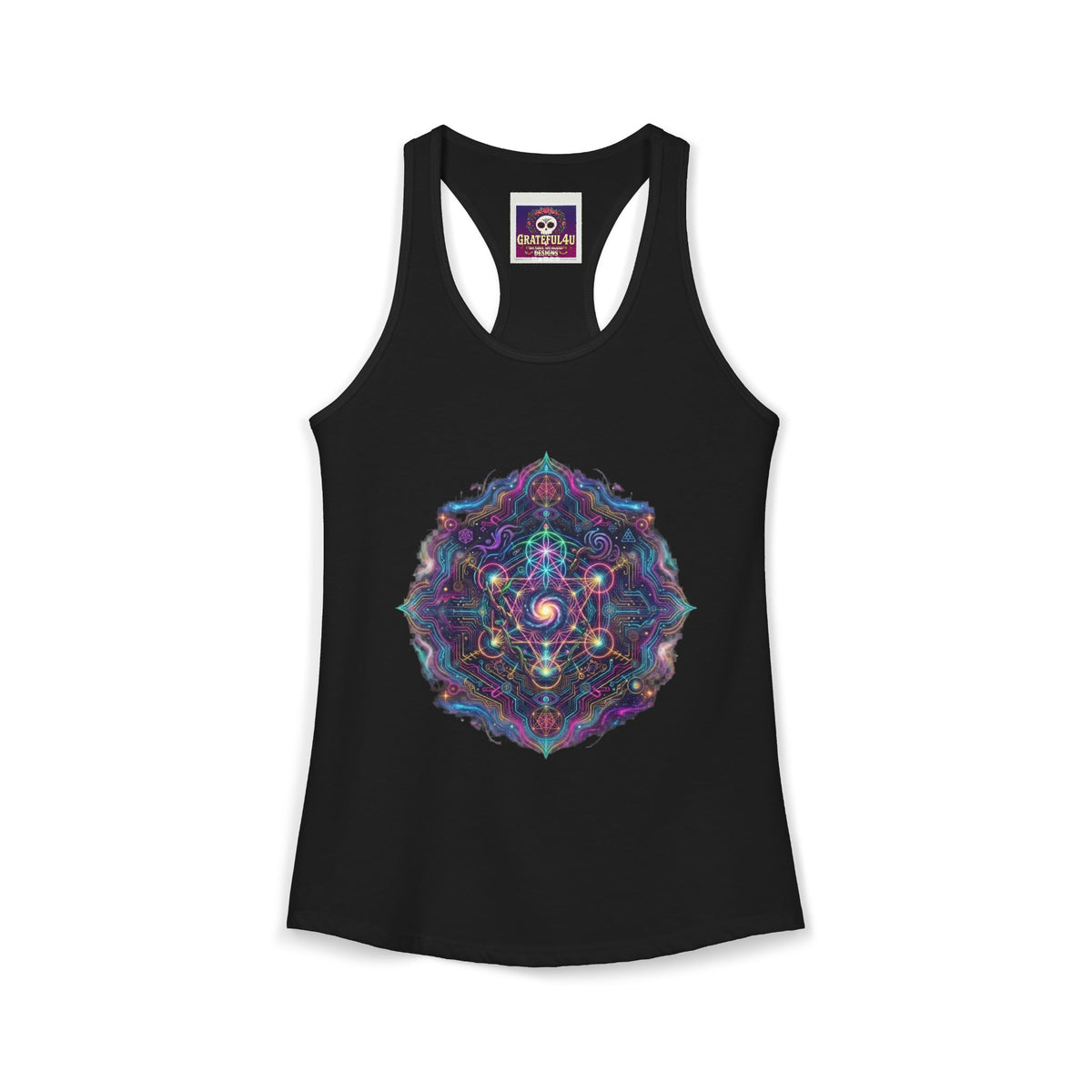 Women's Ideal Racerback Tank, cosmic mandala burning man hippie style
