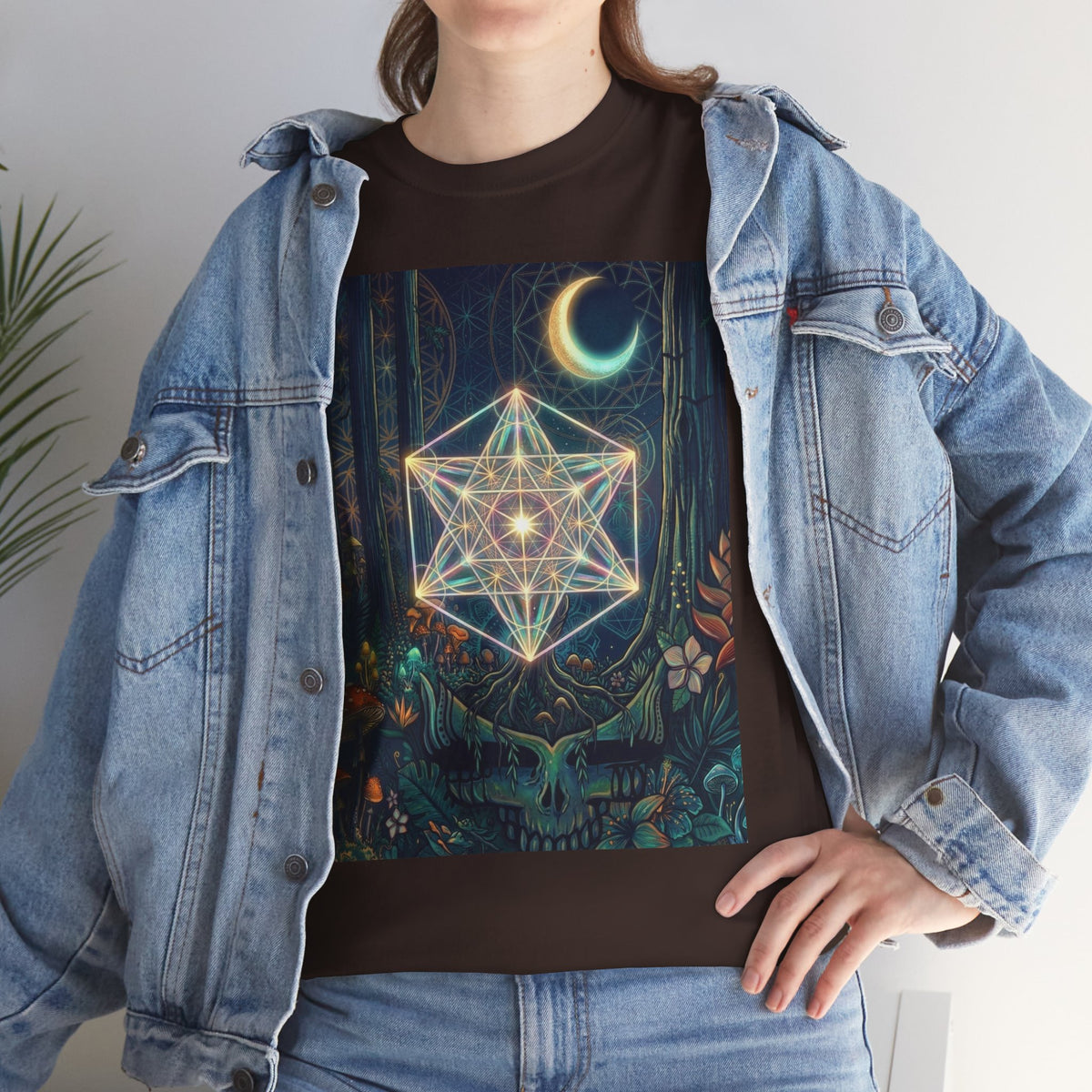 Sacred Geometry Star with Moon T-Shirt | Mystic Skull Forest Design, deadhead gift