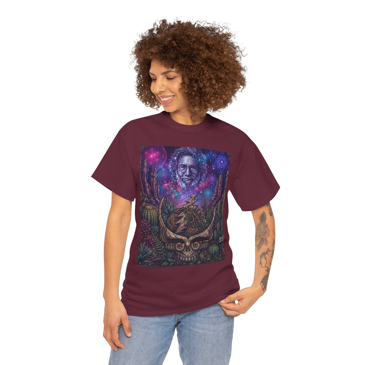 Cosmic Desert Skull Tee | Psychedelic Southwest Nightscape,Deadhead gift
