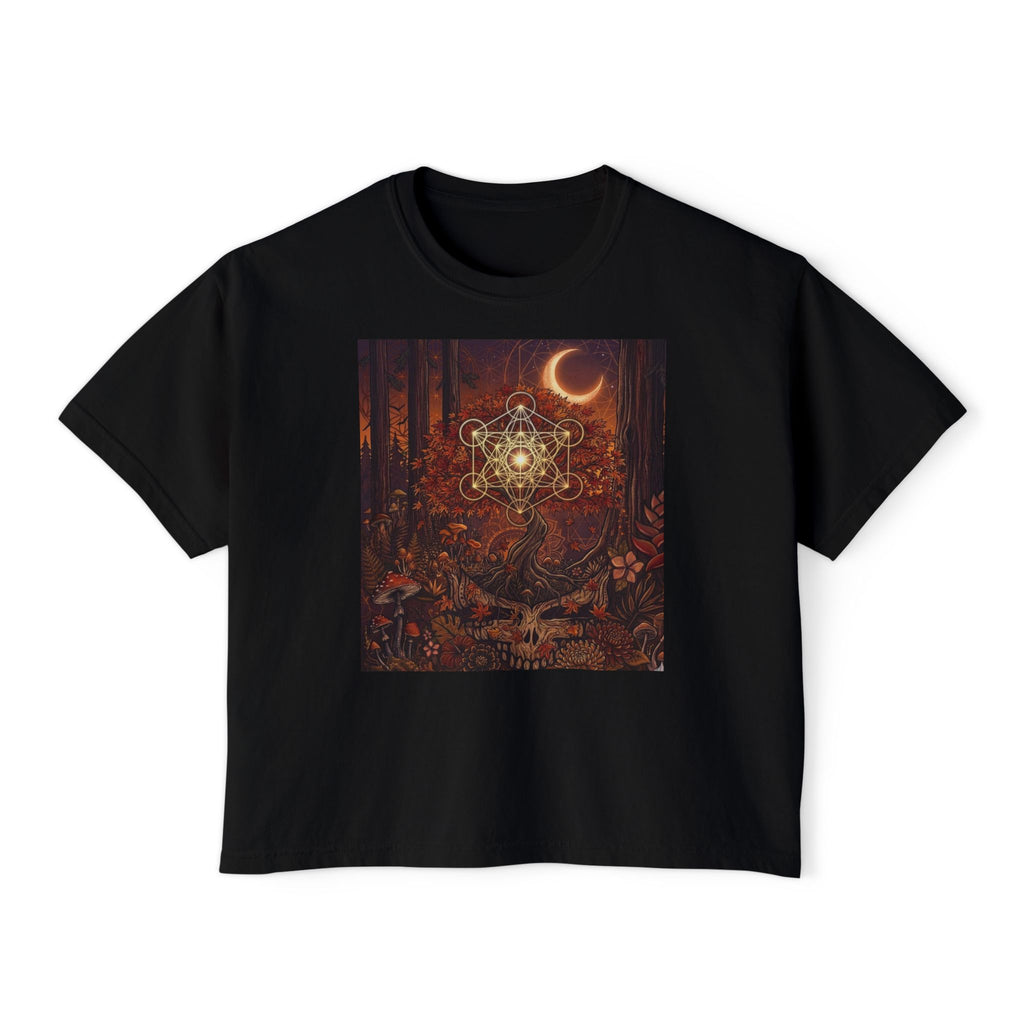 Mystic Forest Mandala Women's Boxy Tee | Crescent Moon, Woodland Animals, Boho Art, deadhead gift