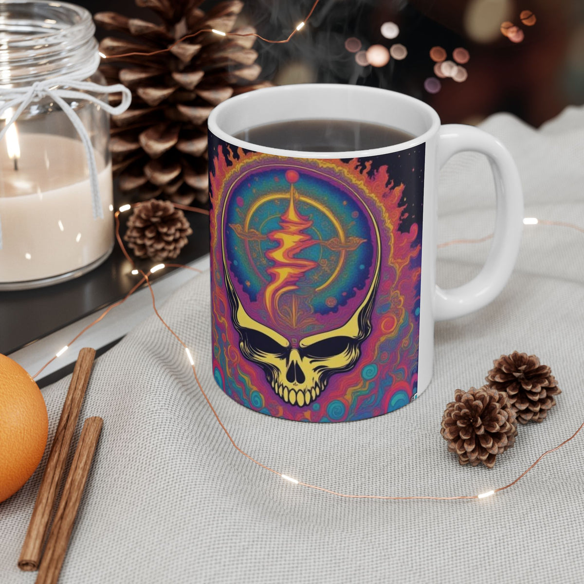 Psychedelic Cosmic Skull Mug | Colorful Trippy Space Design