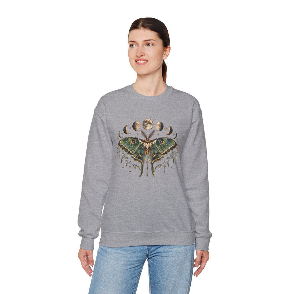 Luna Moth and Moon Phases Sweatshirt | Botanical Moth Illustration
