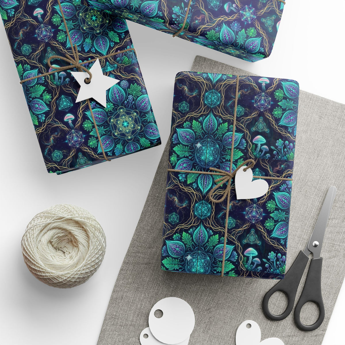 Teal Floral Mandala Wrapping Paper | Gift Wrap Roll, Botanical Pattern, Hippie Christmas wrapping paper, boho gift wrap, Deadhead present