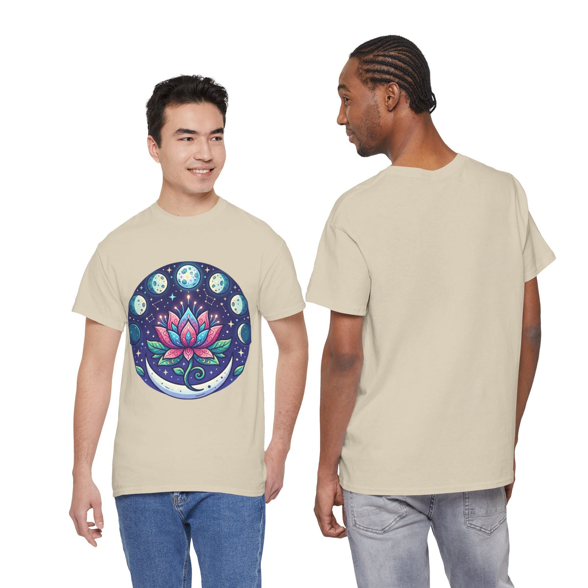 Lotus Moon Phase T-Shirt | Floral Mandala, Celestial Yoga Tee