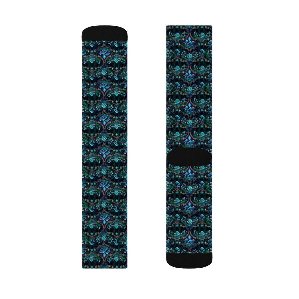 Teal Mushroom Socks Pattern Socks | Sublimation Crew Socks, Boho, Sacred Geometry