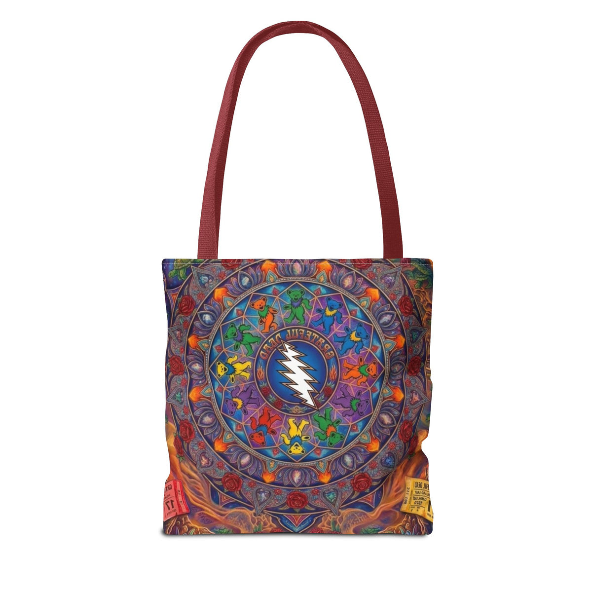 Psychedelic Mandala with Lightning Skull Tote Bag | Colorful Grateful Dead Art