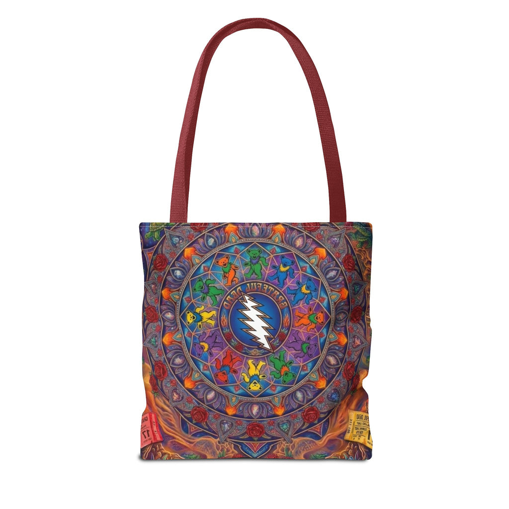 Psychedelic Mandala with Lightning Skull Tote Bag | Colorful Grateful Dead Art
