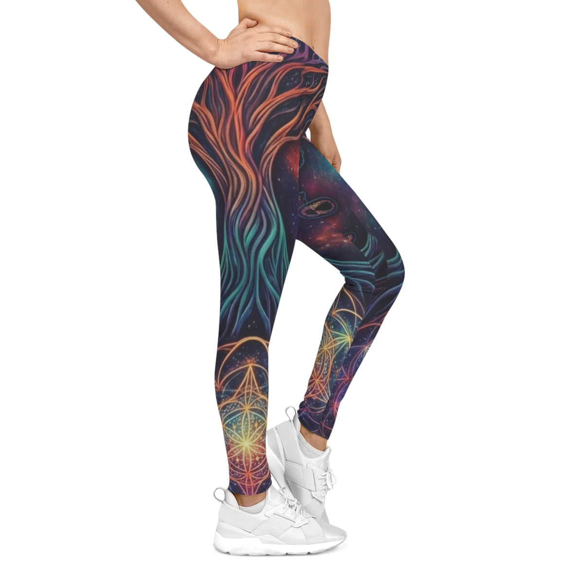 Deadhead Leggings | Earth Tone Sacred Geometry Yoga Pants, Psychedelic Galaxy Seed of Life Festival Wear Boho Leggings