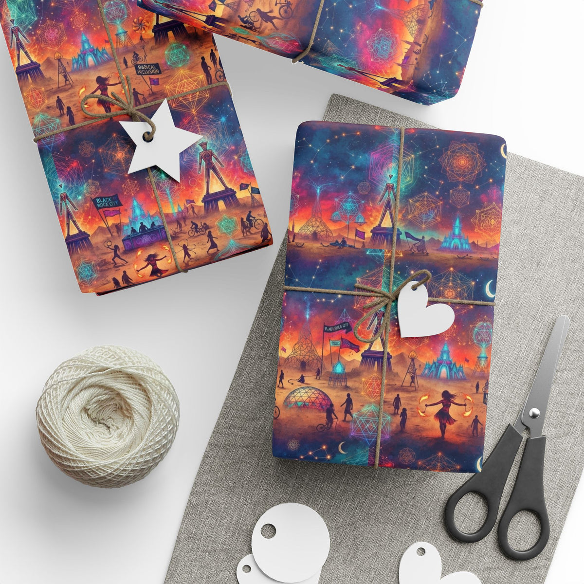 Mystical playa  Pattern Wrapping Paper | Celestial Feathers, Boho Gift Wrap