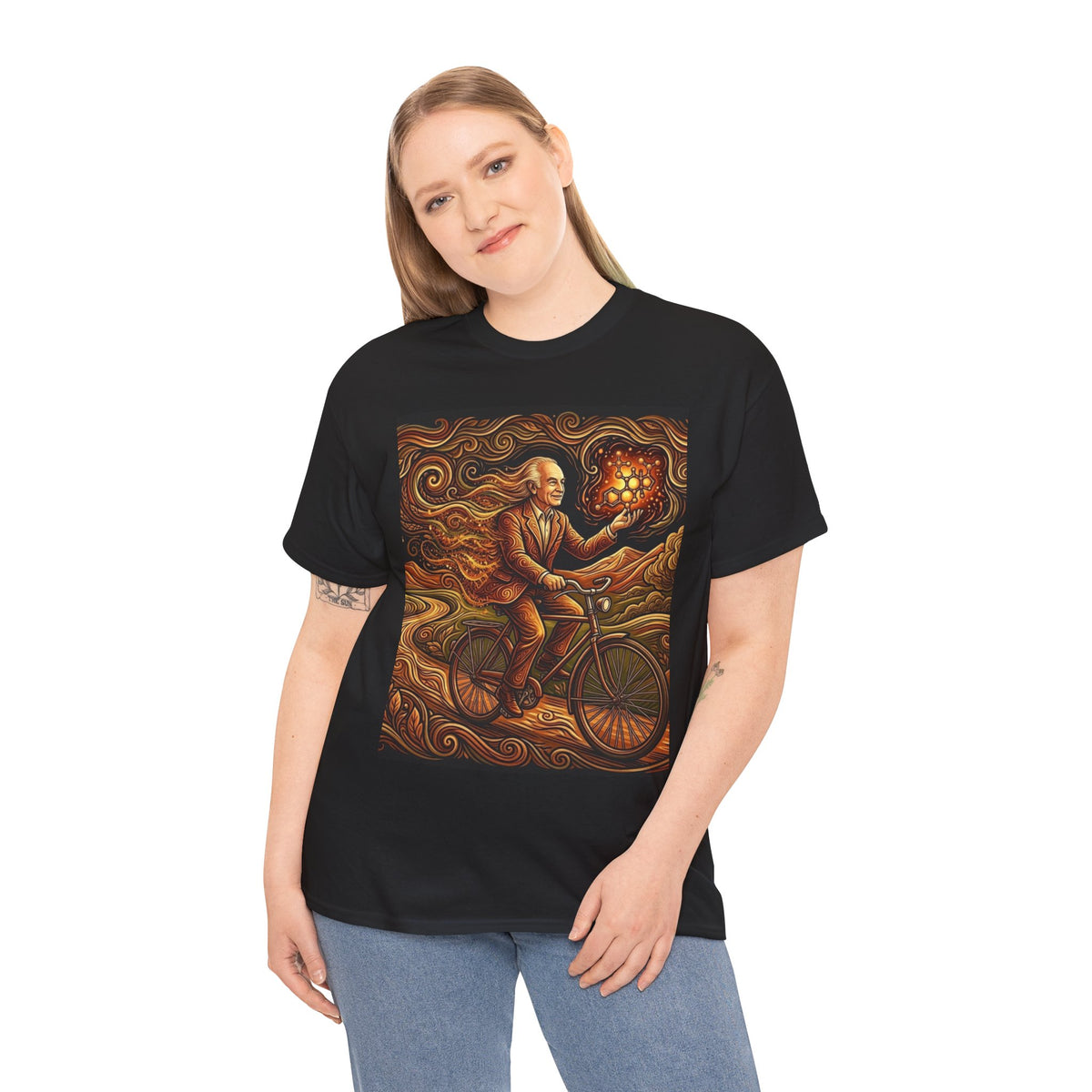 Albert Hoffman Bicycle holding Glowing Orb T-Shirt | Vintage Fantasy Art
