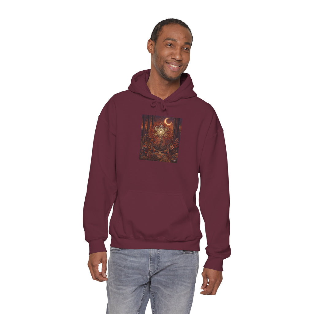 Mystical Moon Forest scene Hoodie | Crescent Moon Owl Night Illustration, deadhead gift