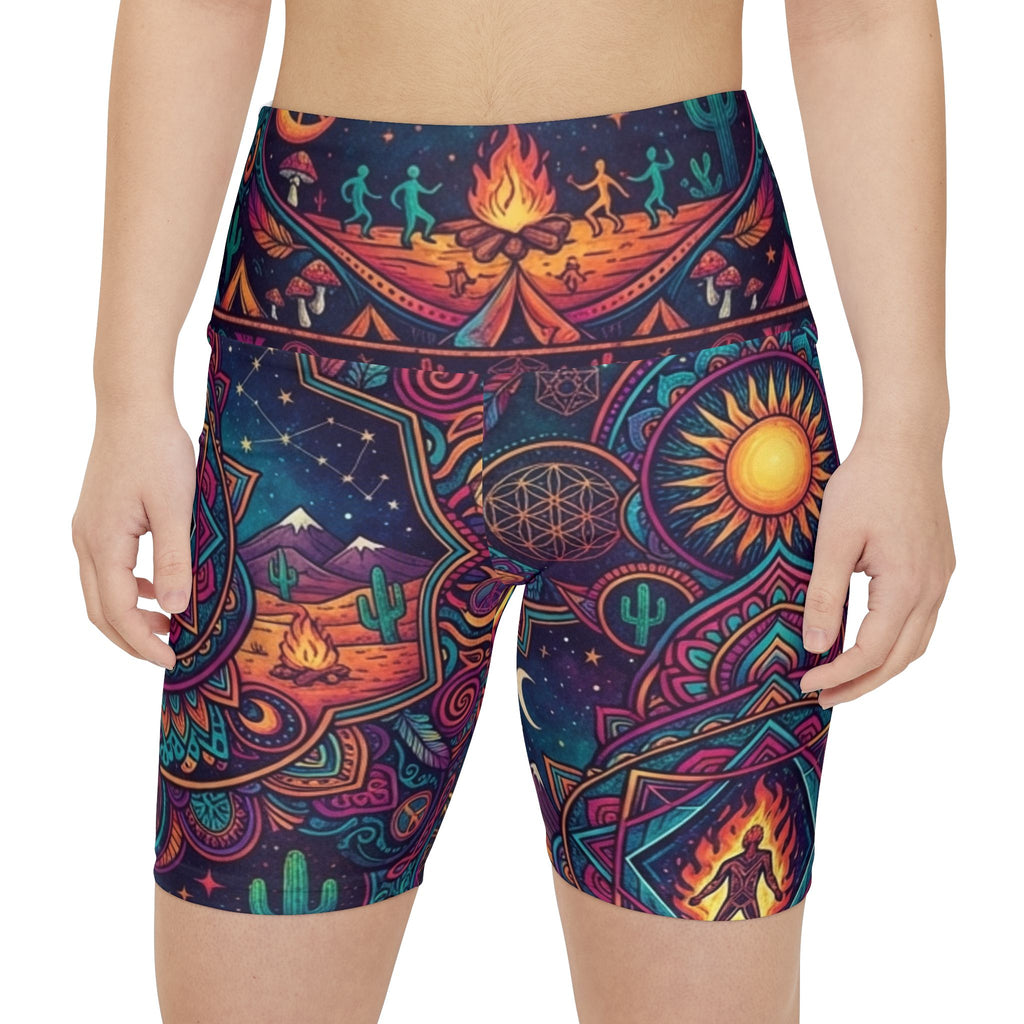 Mystical Celestial Desert Mandala Workout Shorts