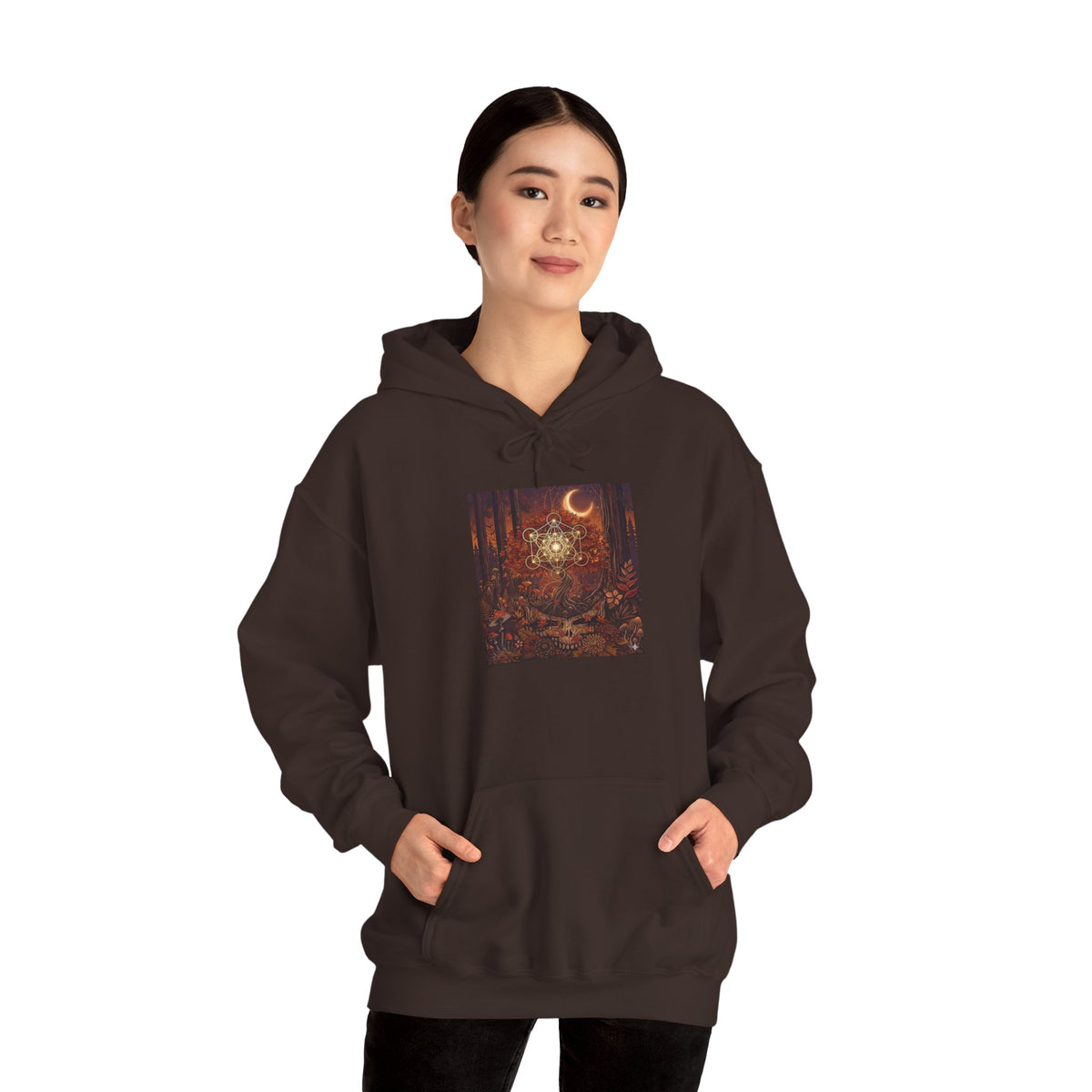 Mystical Moon Forest scene Hoodie | Crescent Moon Owl Night Illustration, deadhead gift