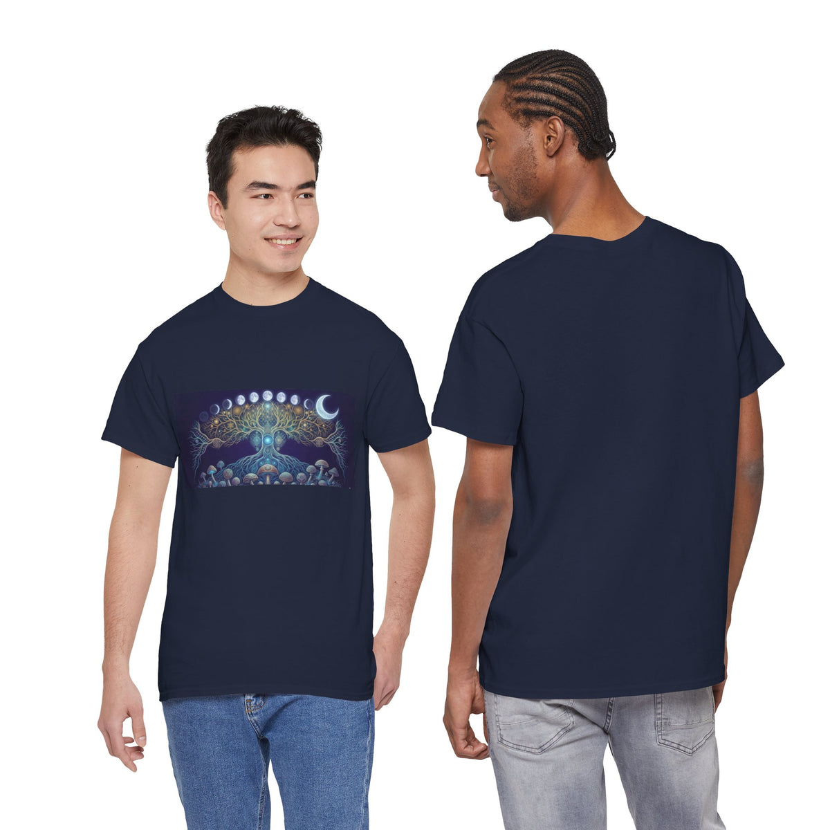 Moon Phases Mushroom Tree T-Shirt | Psychedelic Lunar Forest Tee, Deadhead Gift , Burning Man Apparel