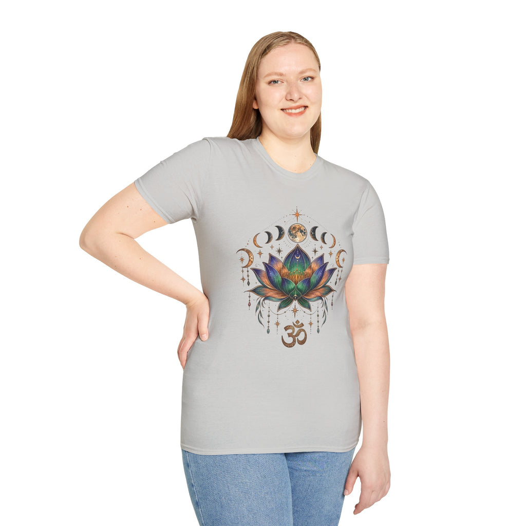 Lotus Moon Phases Om Symbol T-Shirt | Chakra Yoga Spiritual Tee