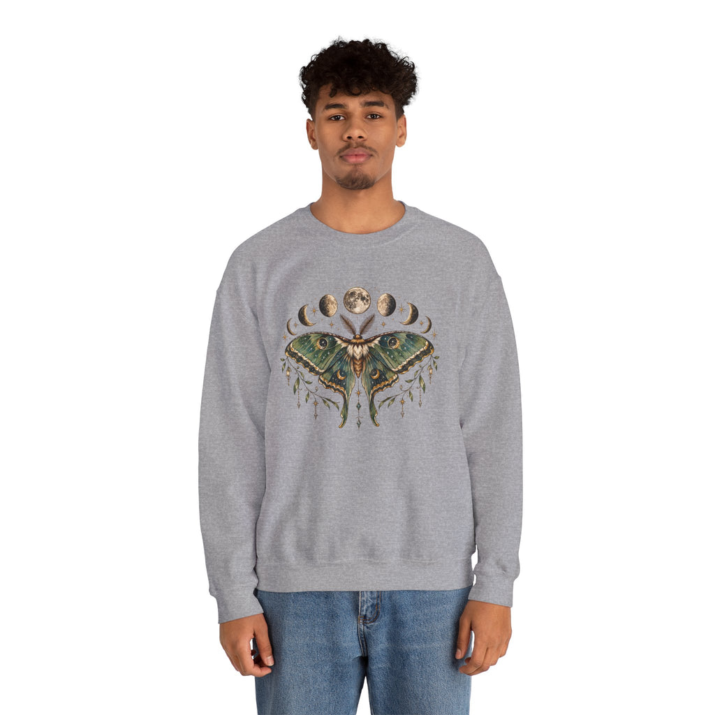 Luna Moth and Moon Phases Sweatshirt | Botanical Moth Illustration