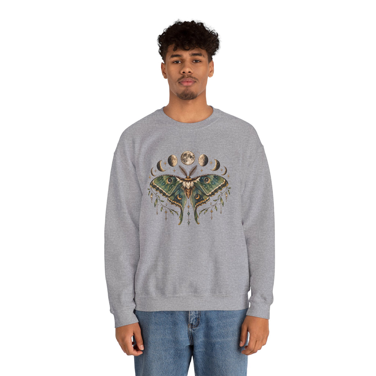 Luna Moth and Moon Phases Sweatshirt | Botanical Moth Illustration