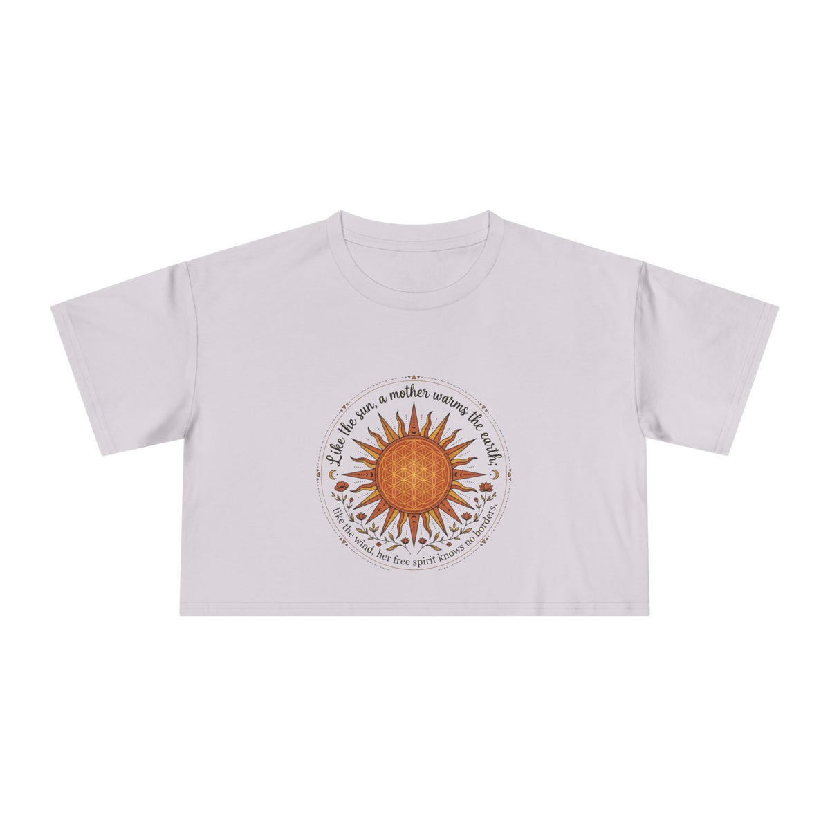 Boho Sun Illustration Crop Tee | Radiant Sunflower Graphic Top