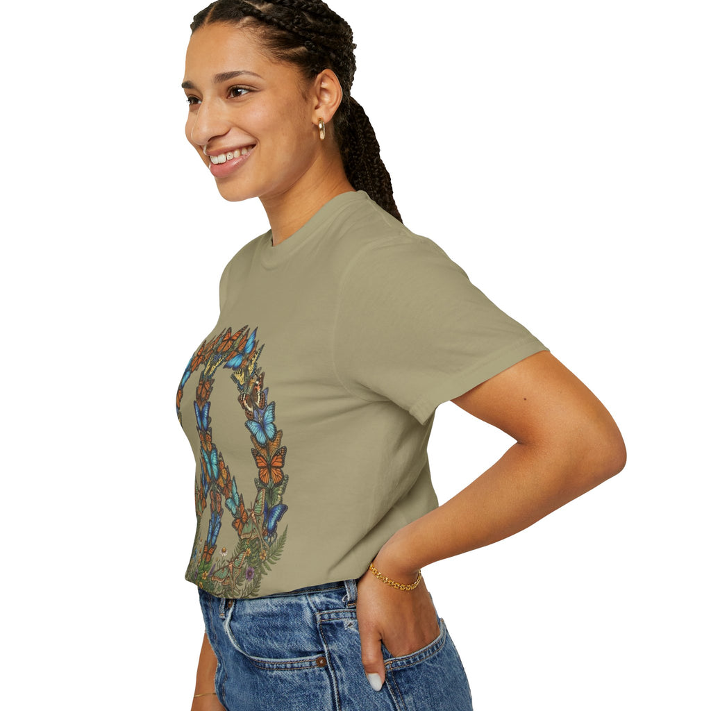 Butterfly Peace Sign T-Shirt | Floral Peace Symbol Tee