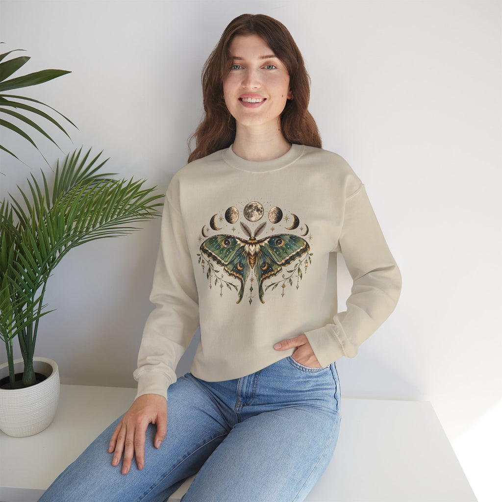 Luna Moth and Moon Phases Sweatshirt | Botanical Moth Illustration
