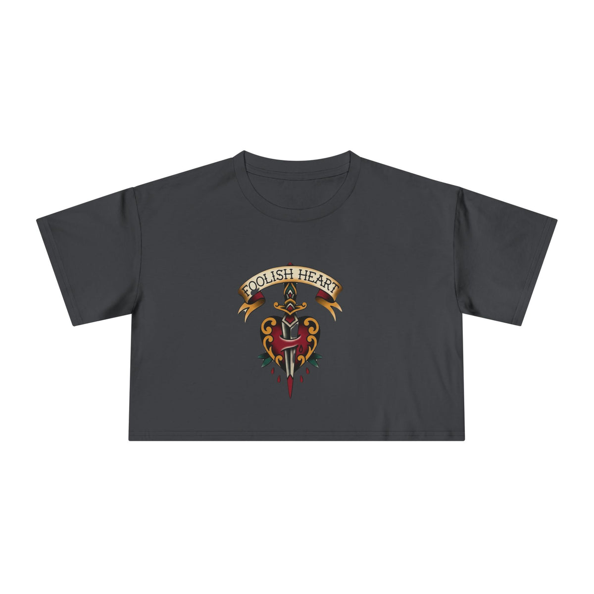 Foolish Heart dagger and bleeding heart graphic Crop Tee | vintage tattoo style