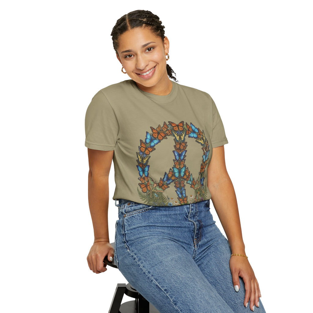 Butterfly Peace Sign T-Shirt | Floral Peace Symbol Tee