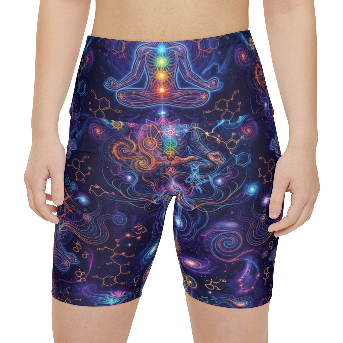Psychedelic Chakra Meditation Workout Shorts | High Waisted All Over Print Yoga Biker Shorts