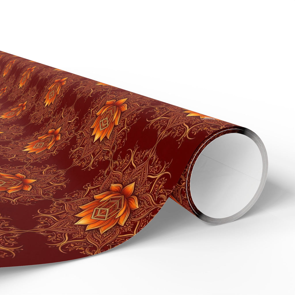 Autumn Floral Mandala Wrapping Papers | Burgundy Lotus Gift Wrap