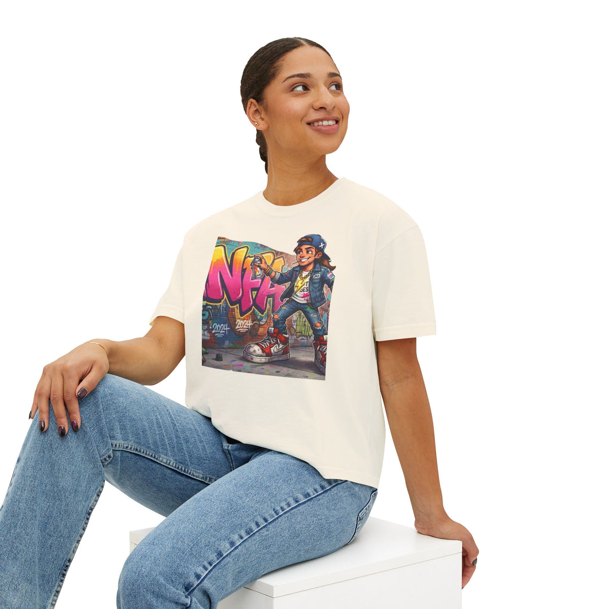 Skateboard Graffiti Character Women's Tee | Retro Street Art Tee