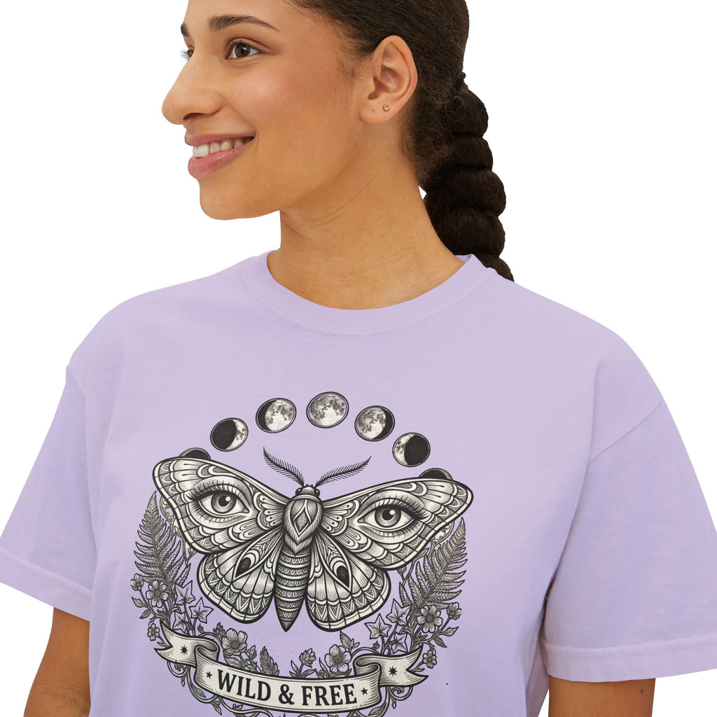 Moth with Moon Phases Tee | Wild & Free Boxy Tee