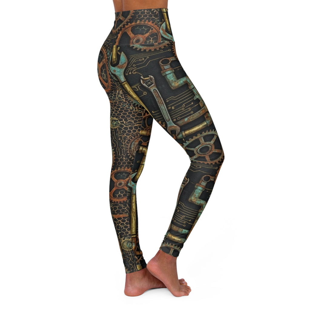 Steampunk Gear Wrench Pattern Leggings High Waisted Yoga Leggings