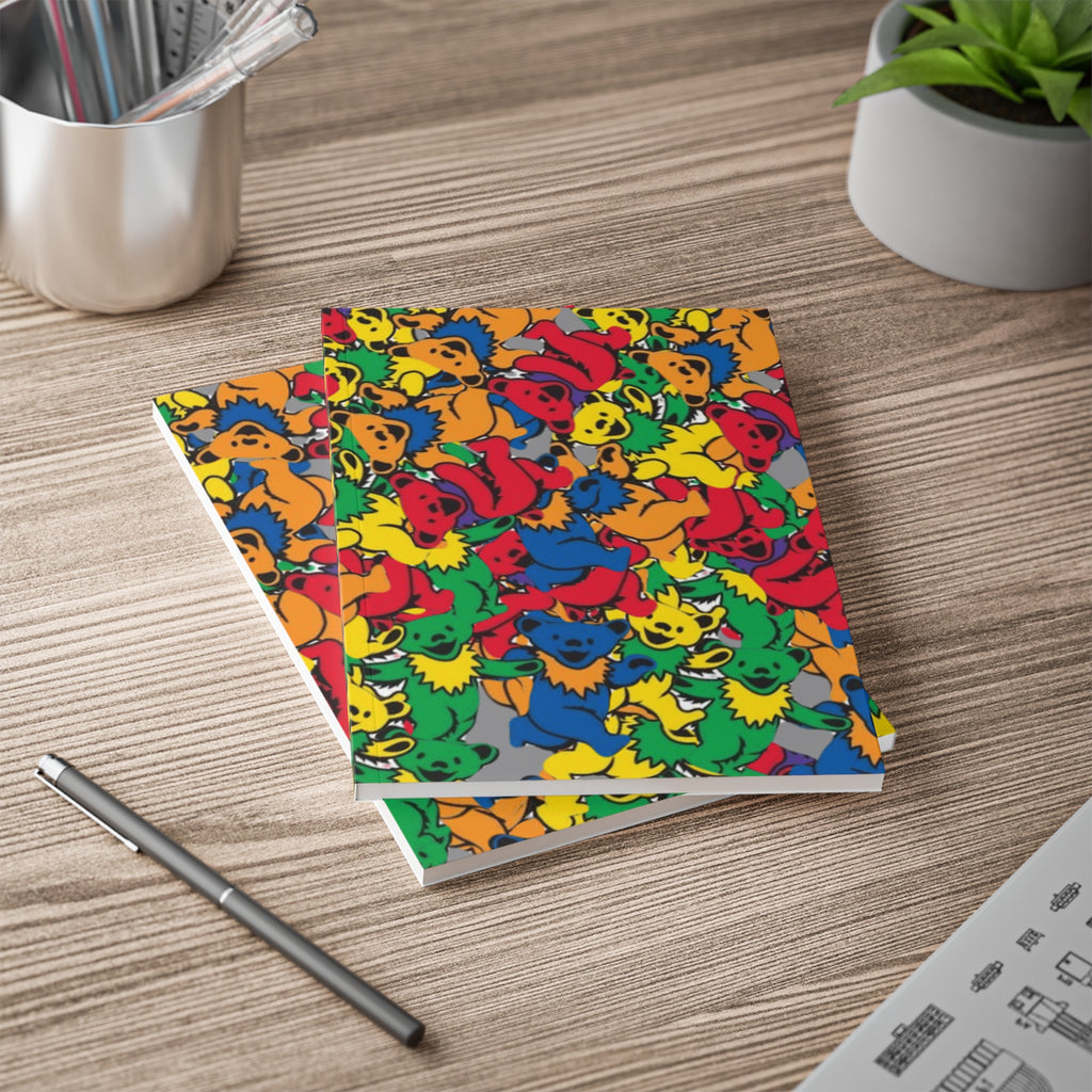 Colorful Animal Softcover Notebook, A5 | Journal for Kids, Creative Writing, Grateful Dead bear tie-dye