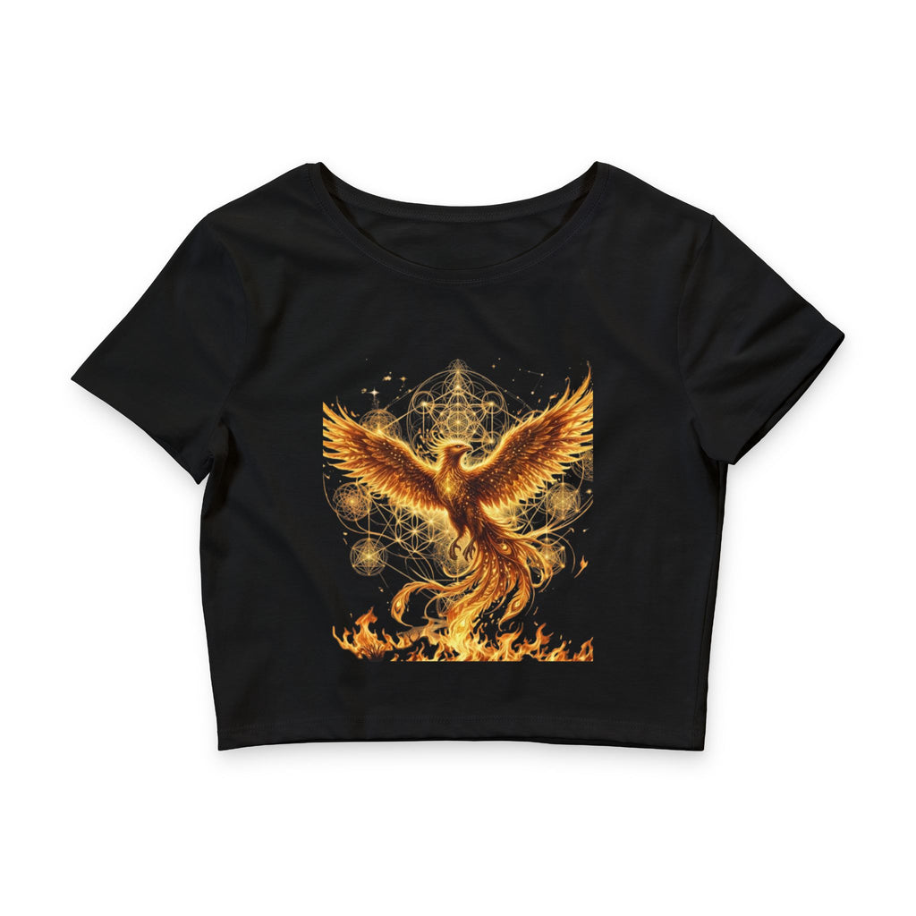 Fiery Phoenix Rising Crop Tee | Mythical Bird Flame Graphic, Divine Feminine Goddess, Empower our youth, Rise up