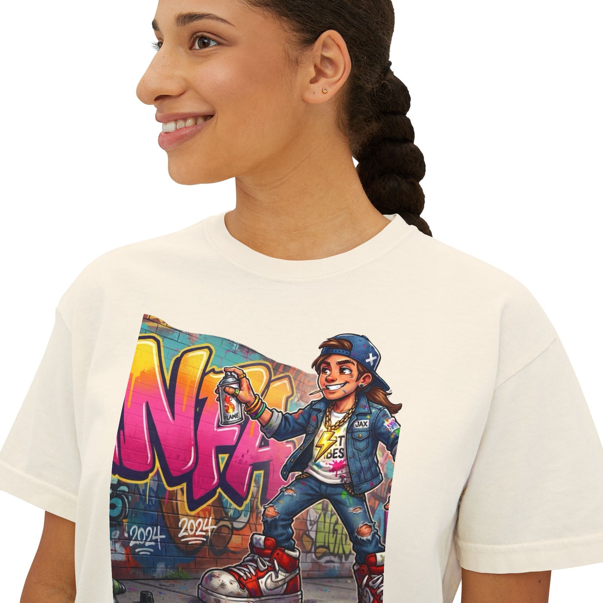 Skateboard Graffiti Character Women's Tee | Retro Street Art Tee
