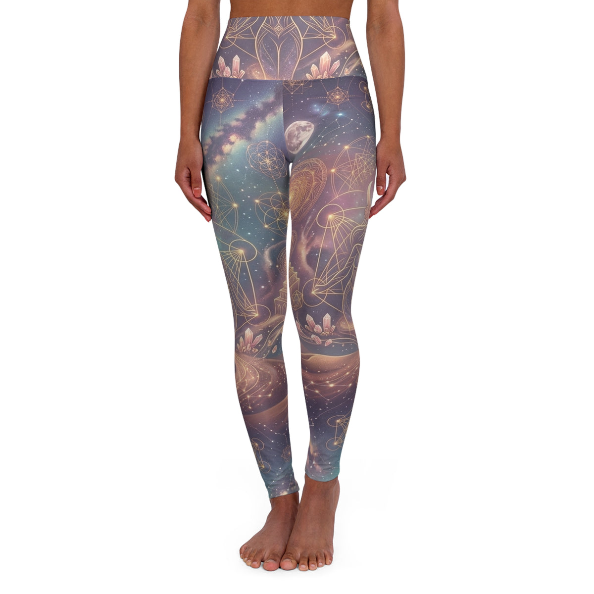 Celestial Moon & Galaxy Leggings High Waist Yoga Leggings | Space Mystic Pattern