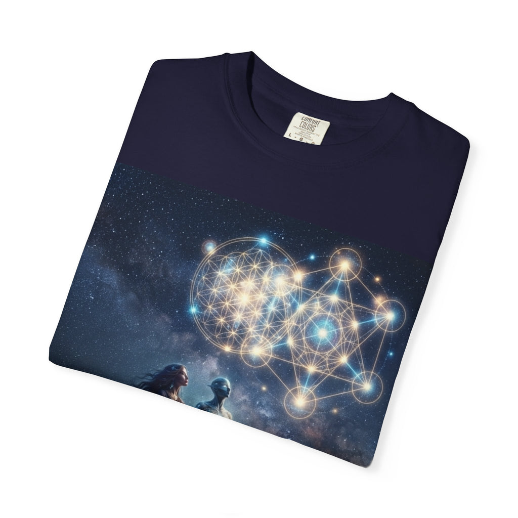 Sacred Geometry Starfolk T-shirt | Astral Couple, Metatron Cube Cosmic Design