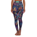 High Waisted Celestial Pyramid Sun & Moon Leggings | Psychedelic Sacred Geometry Scarab Pants, Earth Tone Festival Apparel