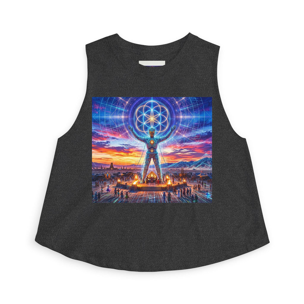 Sacred Geometry Burner Figure Crop Top | Psychedelic Sunset Temple, Black Rock City, Feel the Burn, Burning Man Vision Quest