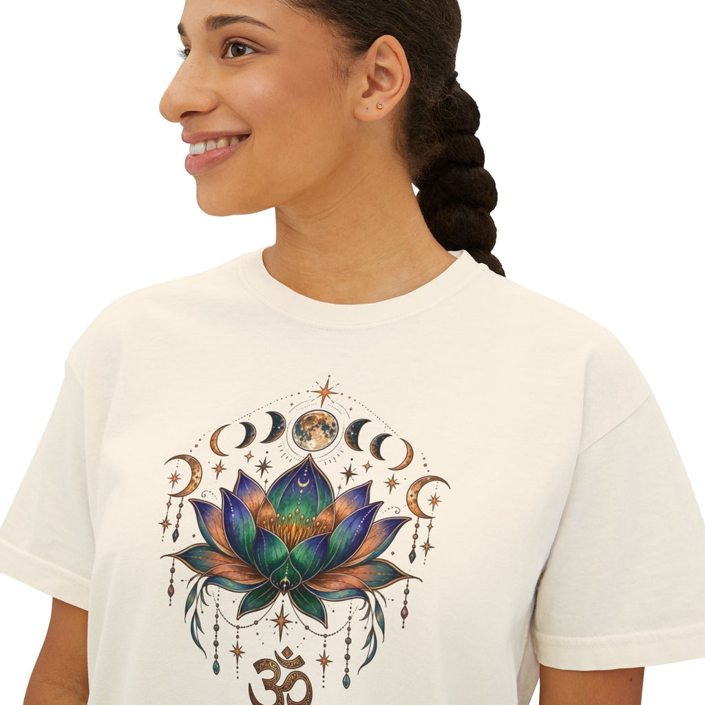 Lotus Mandala Om Symbol T-Shirt | Moon Phase Spiritual Boho Tee