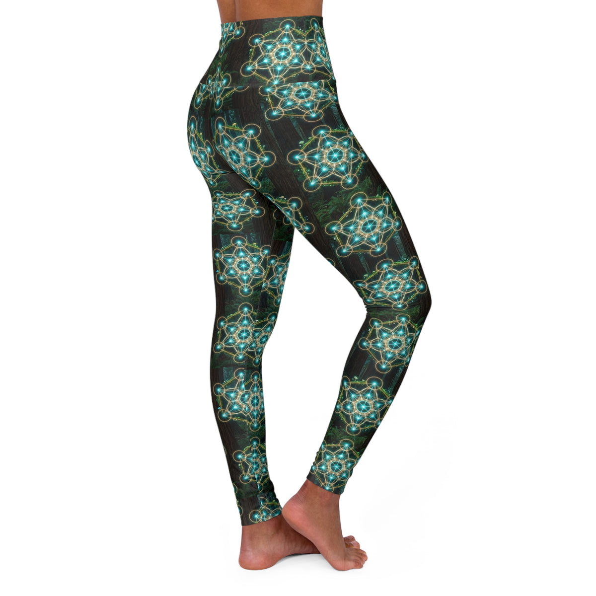 Teal Geometric Mandala Leggings High Waisted Yoga Leggings | All-Over Print