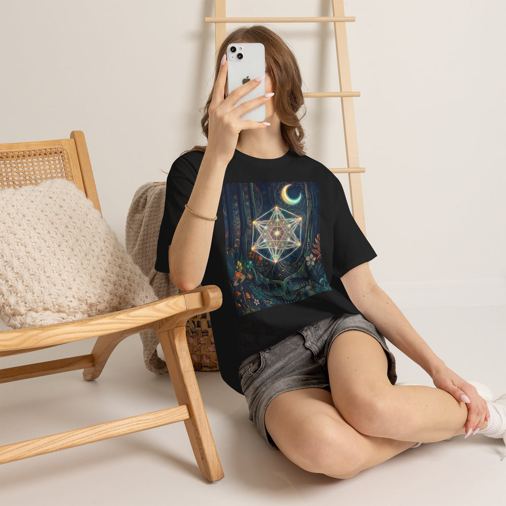 Sacred Geometry Star with Moon T-Shirt | Mystic Skull Forest Design, deadhead gift