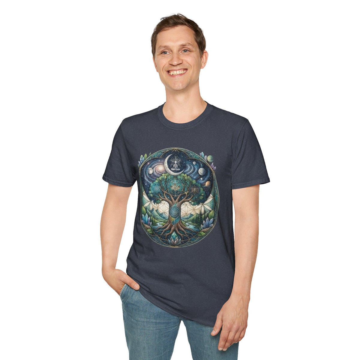 Tree of Life mandala T-Shirt | cosmic moon phases, nature circle art