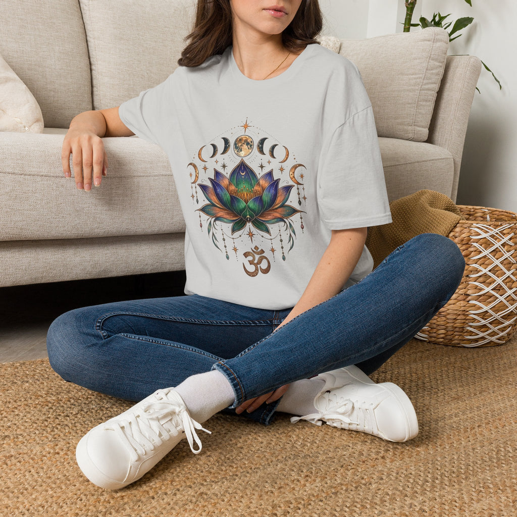 Lotus Moon Phases Om Symbol T-Shirt | Chakra Yoga Spiritual Tee