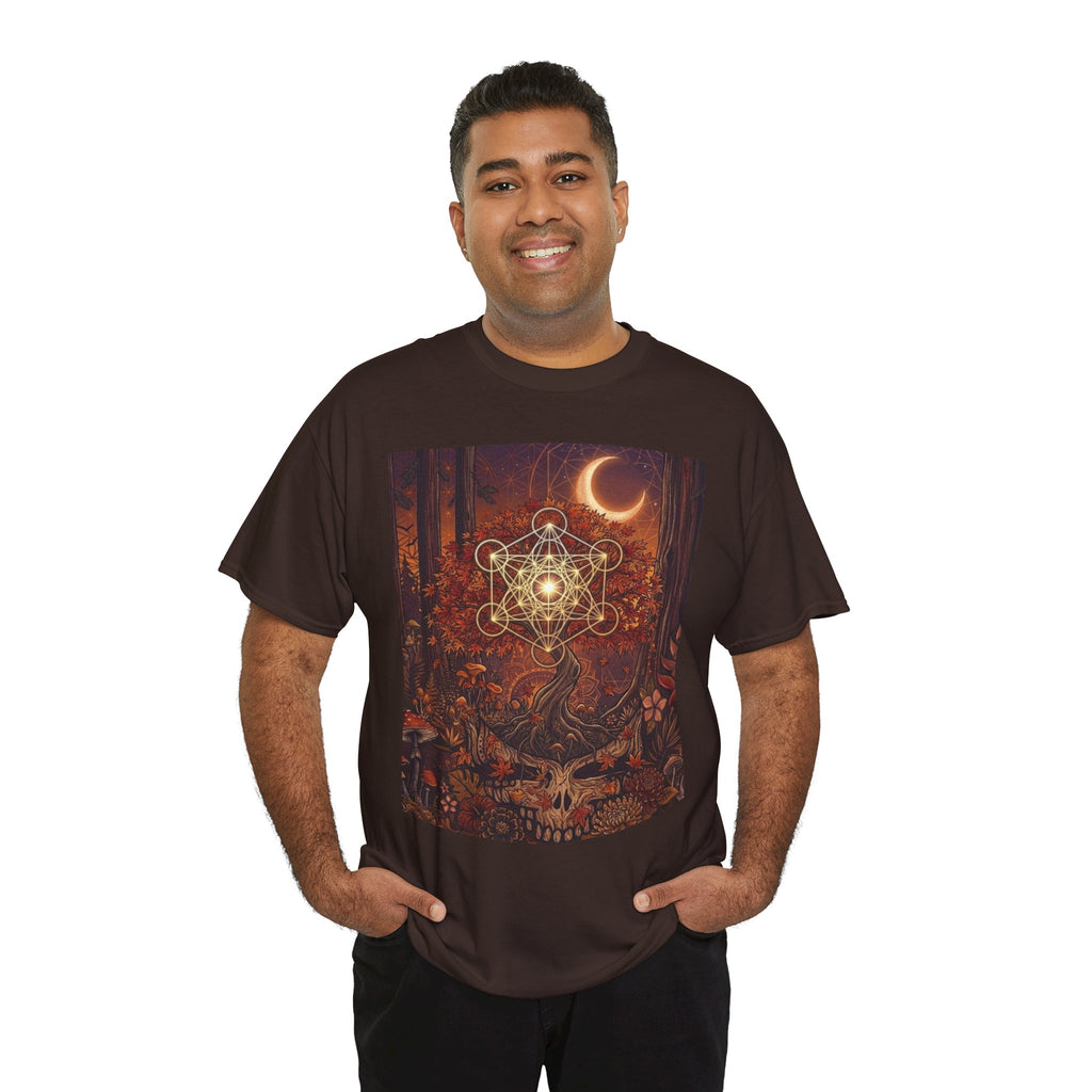 Metatron's Cube Crescent Moon T-Shirt | Mystic Forest Skull Design, Deadhead gift