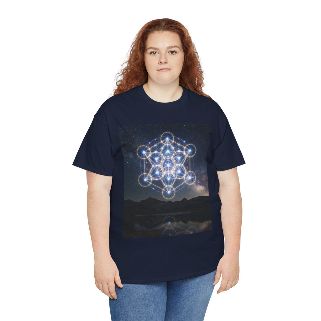 Sacred Geometry Star Pattern T-Shirt | Metatron Cube Night Sky