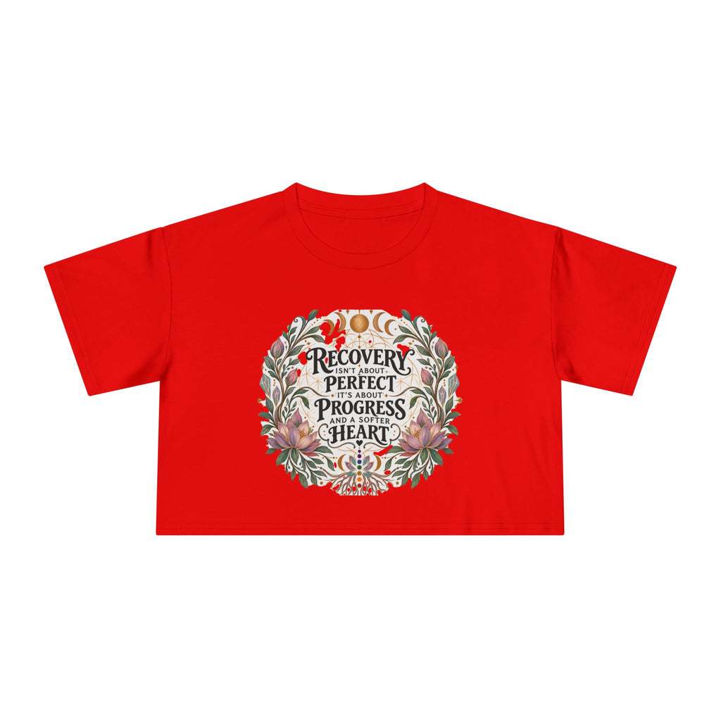 Recovery Is Progress Crop Tee | Floral Laurel Design, Inspirational Quote