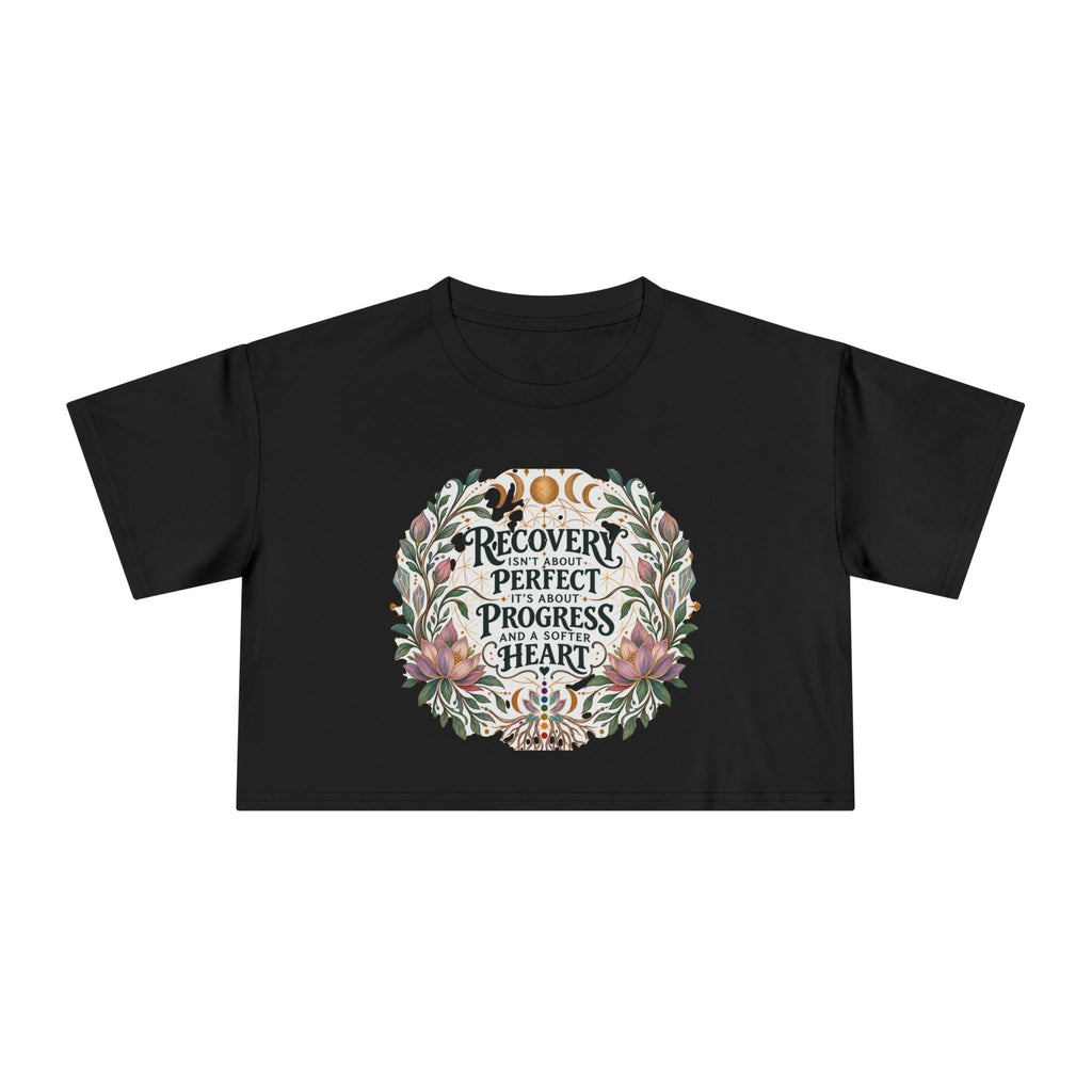 Recovery Is Progress Crop Tee | Floral Laurel Design, Inspirational Quote