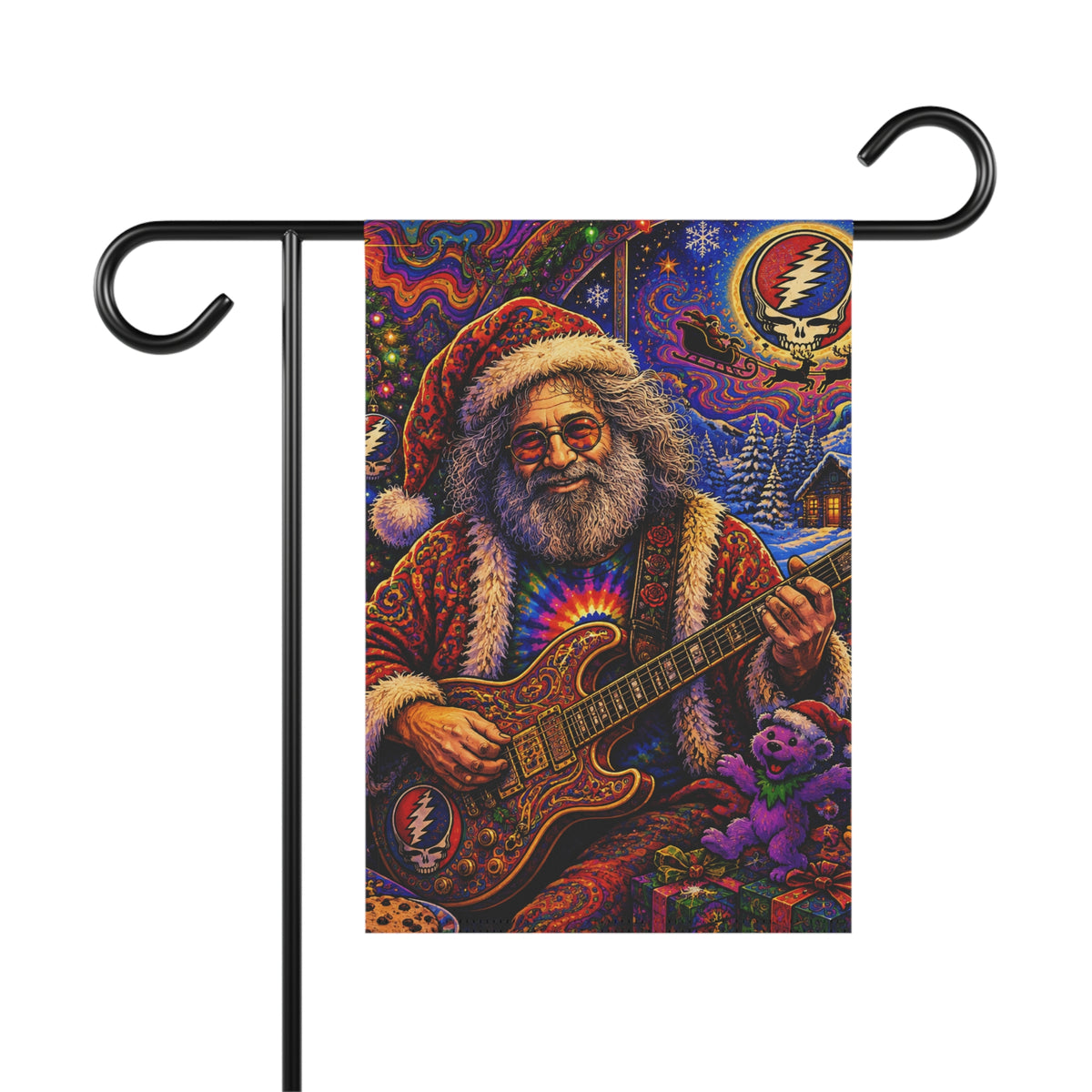 Santa Jerry Garcia Garden Flag | Christmas Grateful Dead House Banner, gift for a deadhead