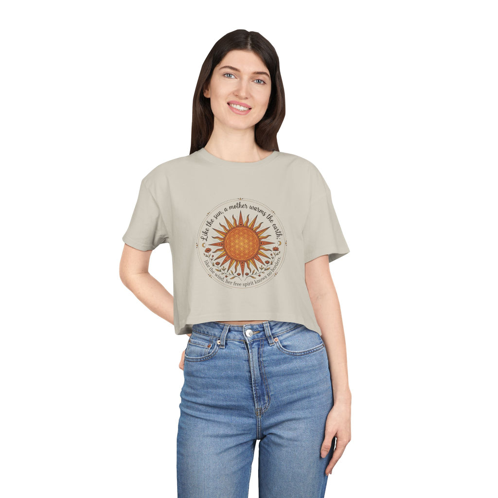Boho Sun Illustration Crop Tee | Radiant Sunflower Graphic Top